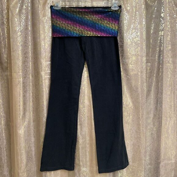PINK Victorias Secret Y2K Metallic Colorful Fold over Logo Flares Small - Picture 1 of 4